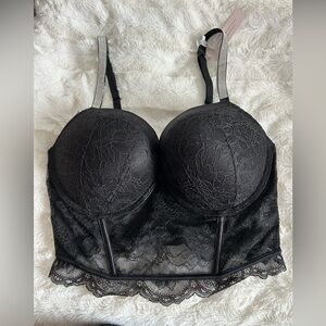Victoria's Secret Black Lace Bra Bustier with Rhinestone Straps
